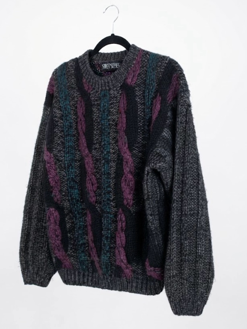 Vintage 80s 90s Street Scenes Chunky Cable Knit Sweater XL Dark Academia Grunge